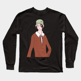 Colorful Art Deco Inspired Vintage fashion Illustration Long Sleeve T-Shirt